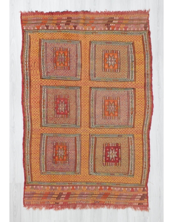 Handwoven vintage decorative colourful Turkish kilim rug