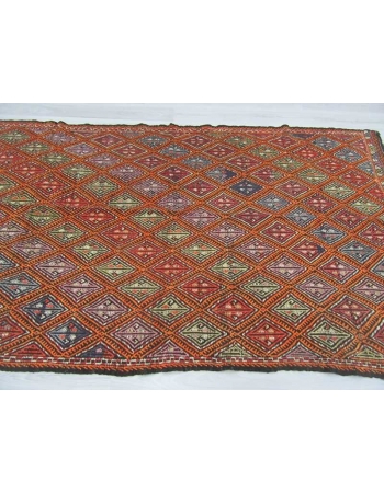 Handwoven vintage decorative embroidered Turkish kilim rug