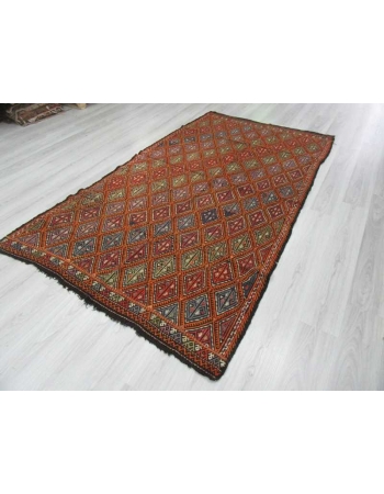 Handwoven vintage decorative embroidered Turkish kilim rug