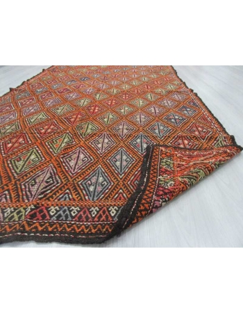 Handwoven vintage decorative embroidered Turkish kilim rug