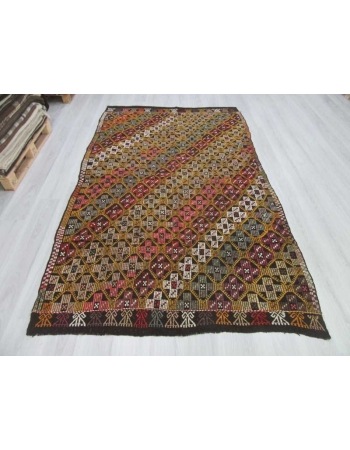 Handwoven vintage decorative embroidered Turkish kilim rug