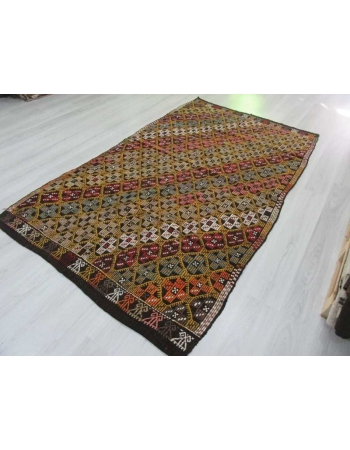 Handwoven vintage decorative embroidered Turkish kilim rug