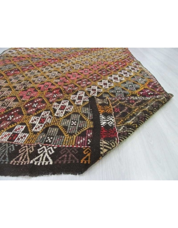 Handwoven vintage decorative embroidered Turkish kilim rug