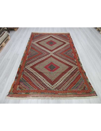 Handwoven vintage decorative embroidered Turkish kilim rug