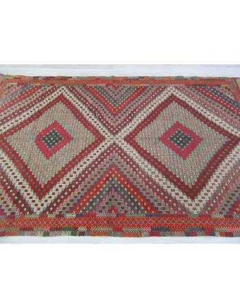 Handwoven vintage decorative embroidered Turkish kilim rug