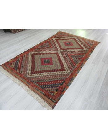 Handwoven vintage decorative embroidered Turkish kilim rug