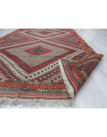 Handwoven vintage decorative embroidered Turkish kilim rug