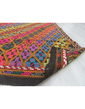 Handwoven vintage colourful embroidered Turkish kilim rug