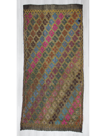 Handwoven vintage decorative embroidered Turkish kilim rug