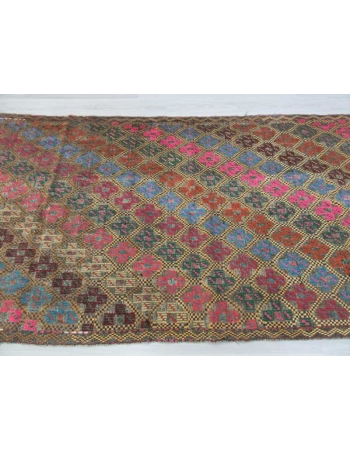 Handwoven vintage decorative embroidered Turkish kilim rug