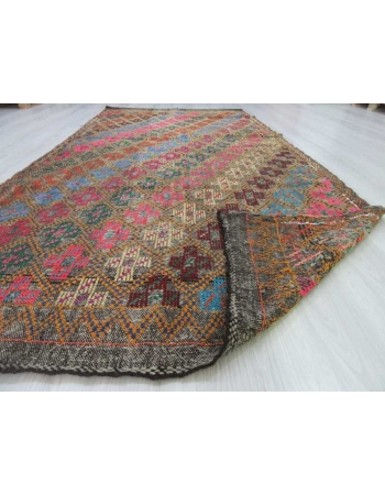 Handwoven vintage decorative embroidered Turkish kilim rug