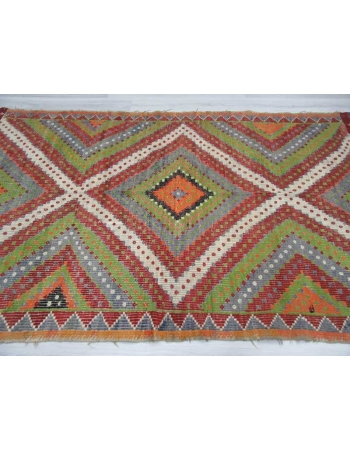 Handwoven vintage colourful decorative embroidered Turkish kilim rug