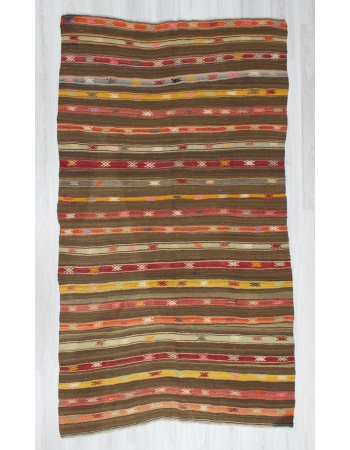 Handwoven vintage colourful striped Turkish kilim rug