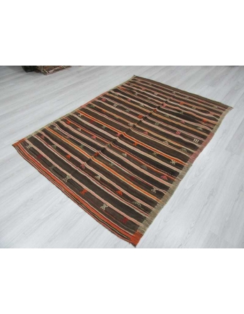 Handwoven vintage decorative striped Turkish kilim rug