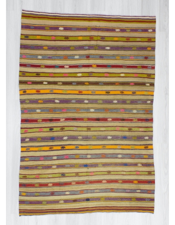 Handwoven vintage colourful striped Turkish kilim rug