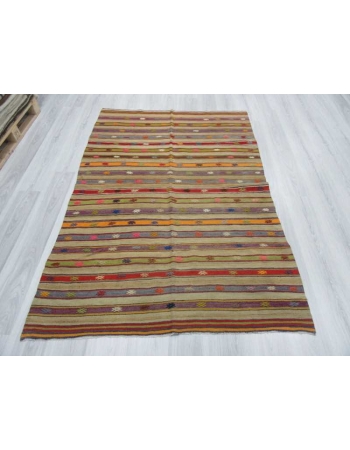 Handwoven vintage colourful striped Turkish kilim rug