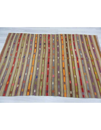 Handwoven vintage colourful striped Turkish kilim rug