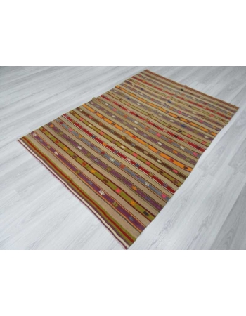 Handwoven vintage colourful striped Turkish kilim rug