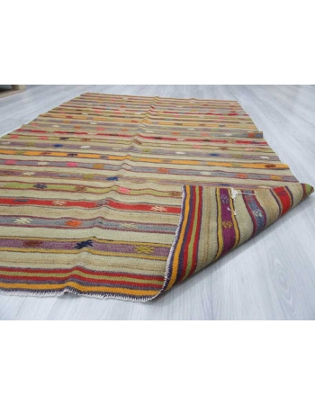 Handwoven vintage colourful striped Turkish kilim rug