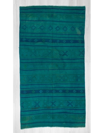 Handwoven vintage blue over dyed embroidered Turkish kilim rug