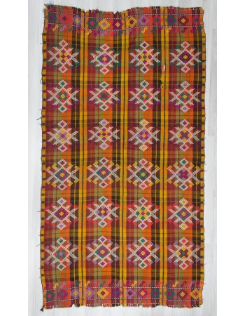 Handwoven vintage decorative colourful embroidered Turkish kilim rug