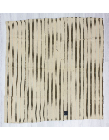 Handwoven vintage square striped Turkish kilim rug