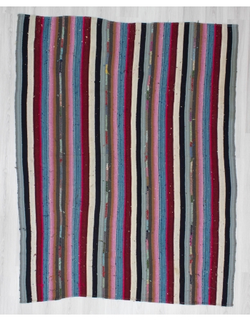 Handwoven vintage decorative striped colourful Turkish kilim rug