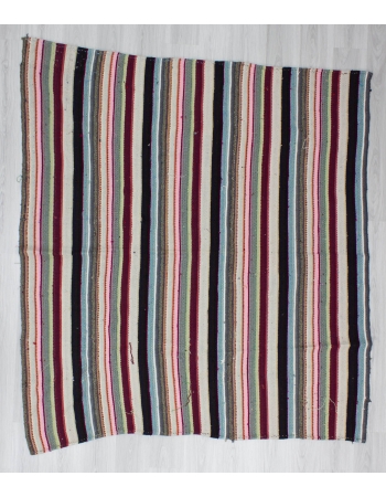 Handwoven vintage colourful striped decorative Turkish kilim rug