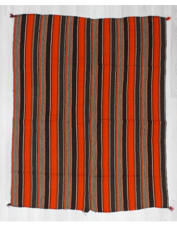 Handwoven vintage orange striped Turkish kilim rug