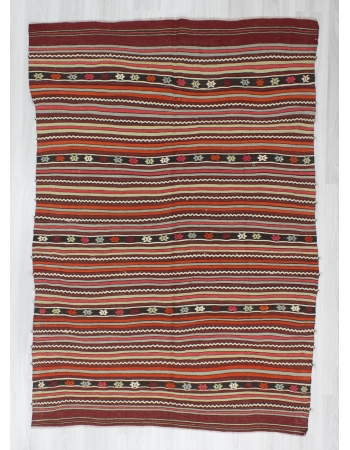 Handwoven vintage striped embroidered Turkish kilim rug