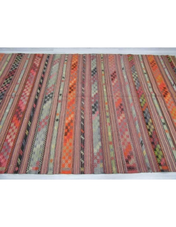 Handwoven vintage embroidered decorative Turkish kilim rug