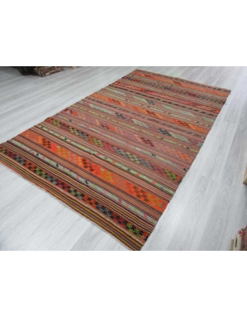 Handwoven vintage embroidered decorative Turkish kilim rug