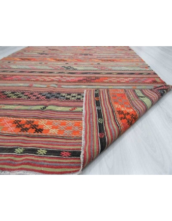 Handwoven vintage embroidered decorative Turkish kilim rug