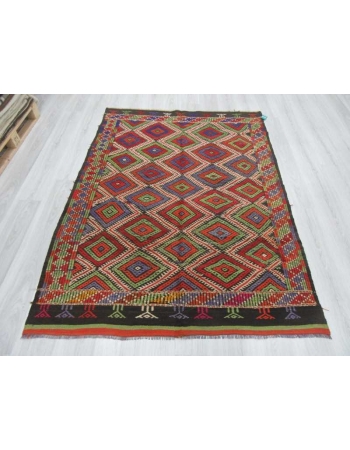 Handwoven vintage decorative embroidered Turkish kilim rug