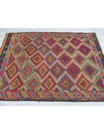 Handwoven vintage decorative embroidered Turkish kilim rug