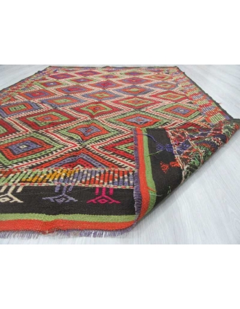 Handwoven vintage decorative embroidered Turkish kilim rug