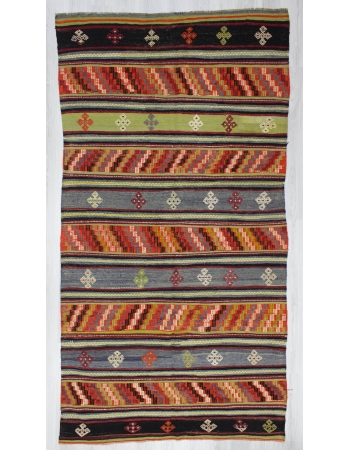 Handwoven vintage decorative embroidered colorful Turkish kilim rug