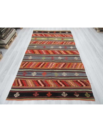 Handwoven vintage decorative embroidered colorful Turkish kilim rug