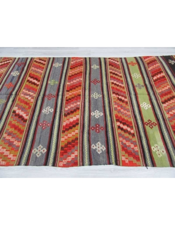 Handwoven vintage decorative embroidered colorful Turkish kilim rug
