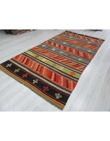 Handwoven vintage decorative embroidered colorful Turkish kilim rug