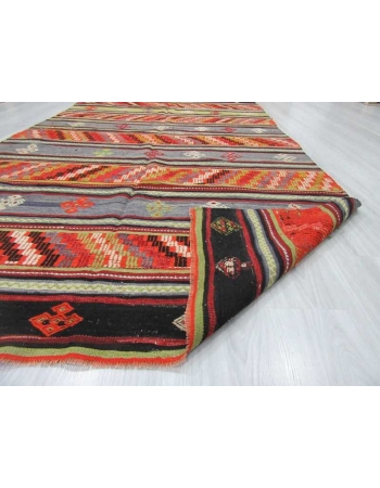 Handwoven vintage decorative embroidered colorful Turkish kilim rug
