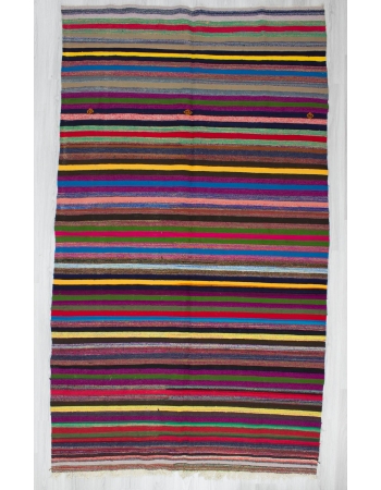 Handwoven vintage colourful striped Turkish rag rug