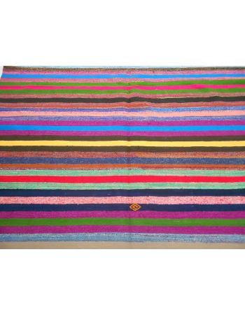 Handwoven vintage colourful striped Turkish rag rug