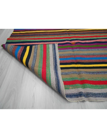 Handwoven vintage colourful striped Turkish rag rug