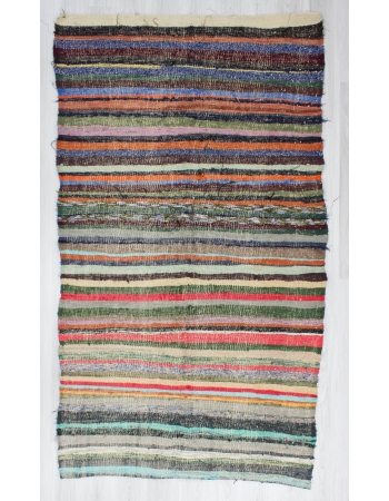 Handwoven vintage decorative striped Turkish rag rug