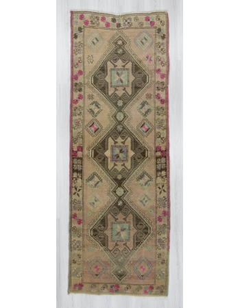 Handknotted vintage decorative Turkish runner rug