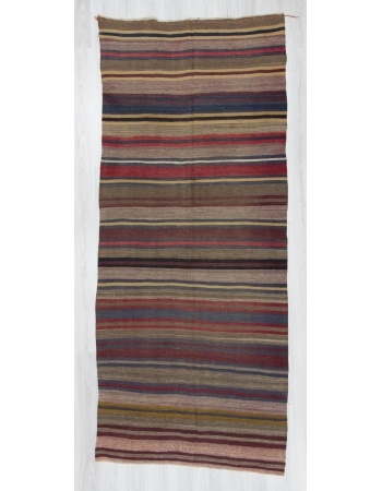 Handwoven vintage striped decorative Turkish kelim rug