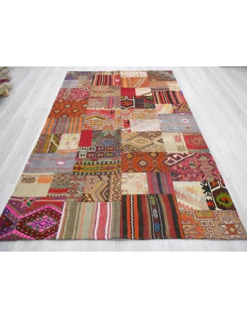Handmade decorative colorful Turkish kilim patchwork rug