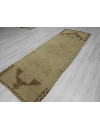 Handknotted vintage decorative washed out Turkish runner rug