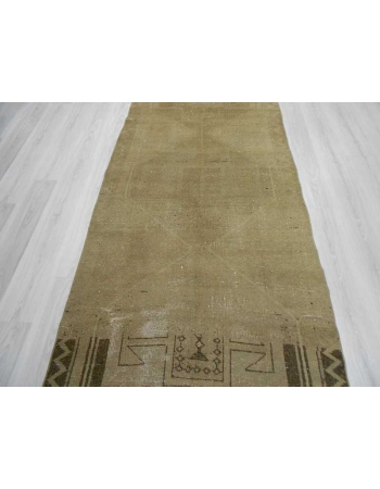 Handknotted vintage decorative washed out Turkish runner rug